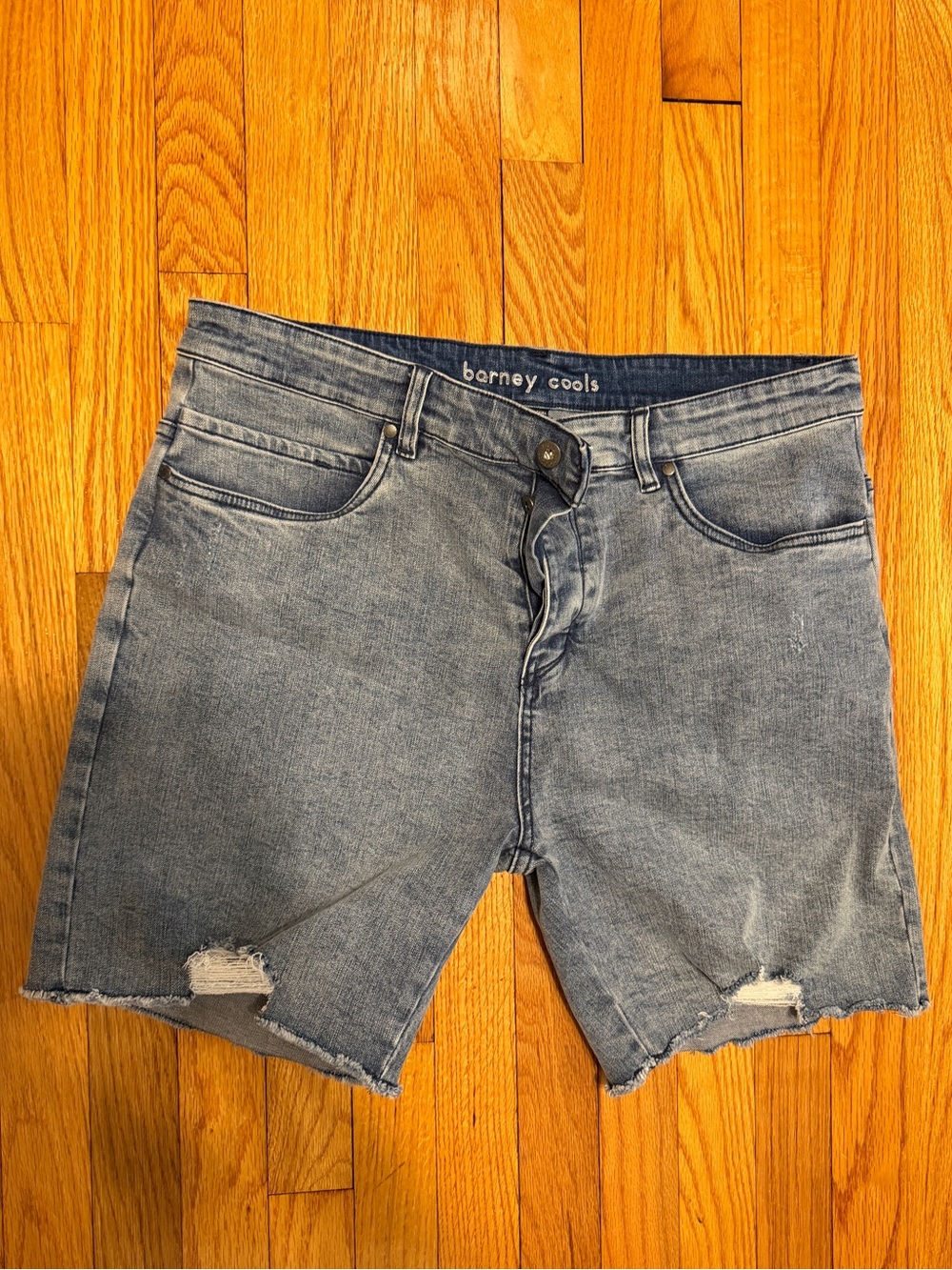 Barney Cools Mid Wash Button-Fly Denim Shorts